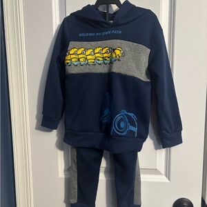 Navy and Gray Hoodie Set with Cartoon Print